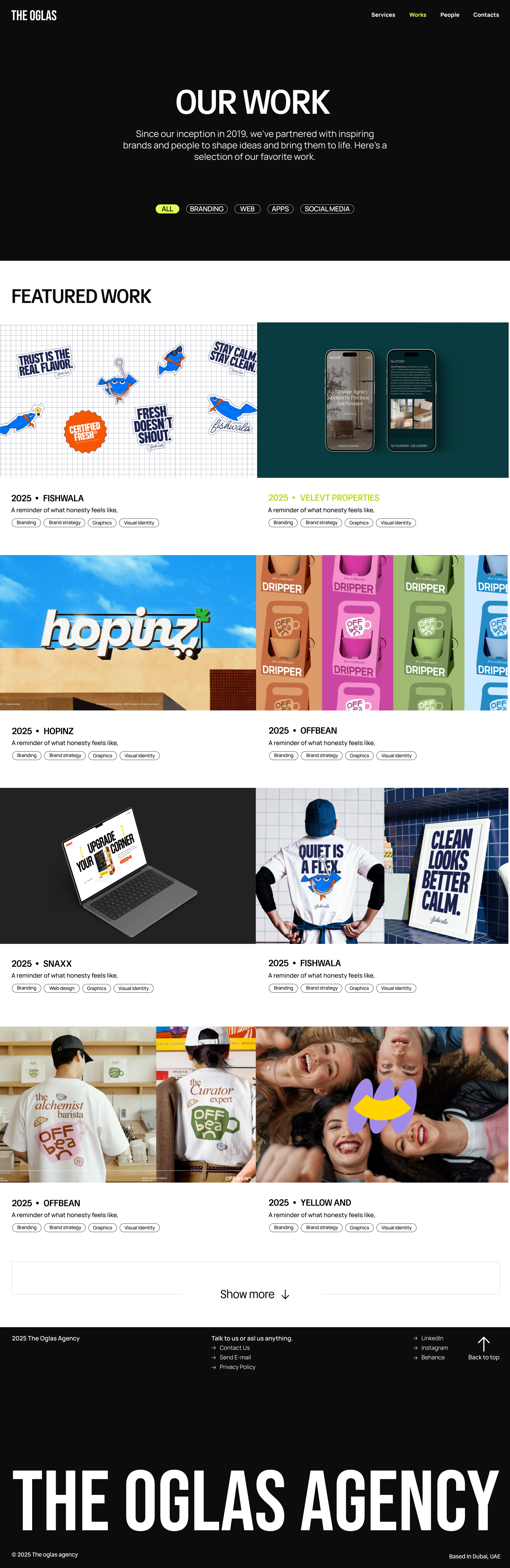 The Oglas Agency works page design